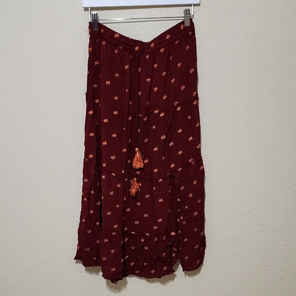 RAGA Red A-Line Midi Skirt with Tie Front - Picture 1 of 12